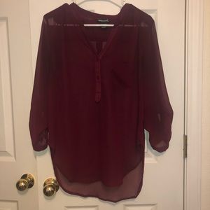 Wet Seal Maroon Sheer Long Sleeve Blouse